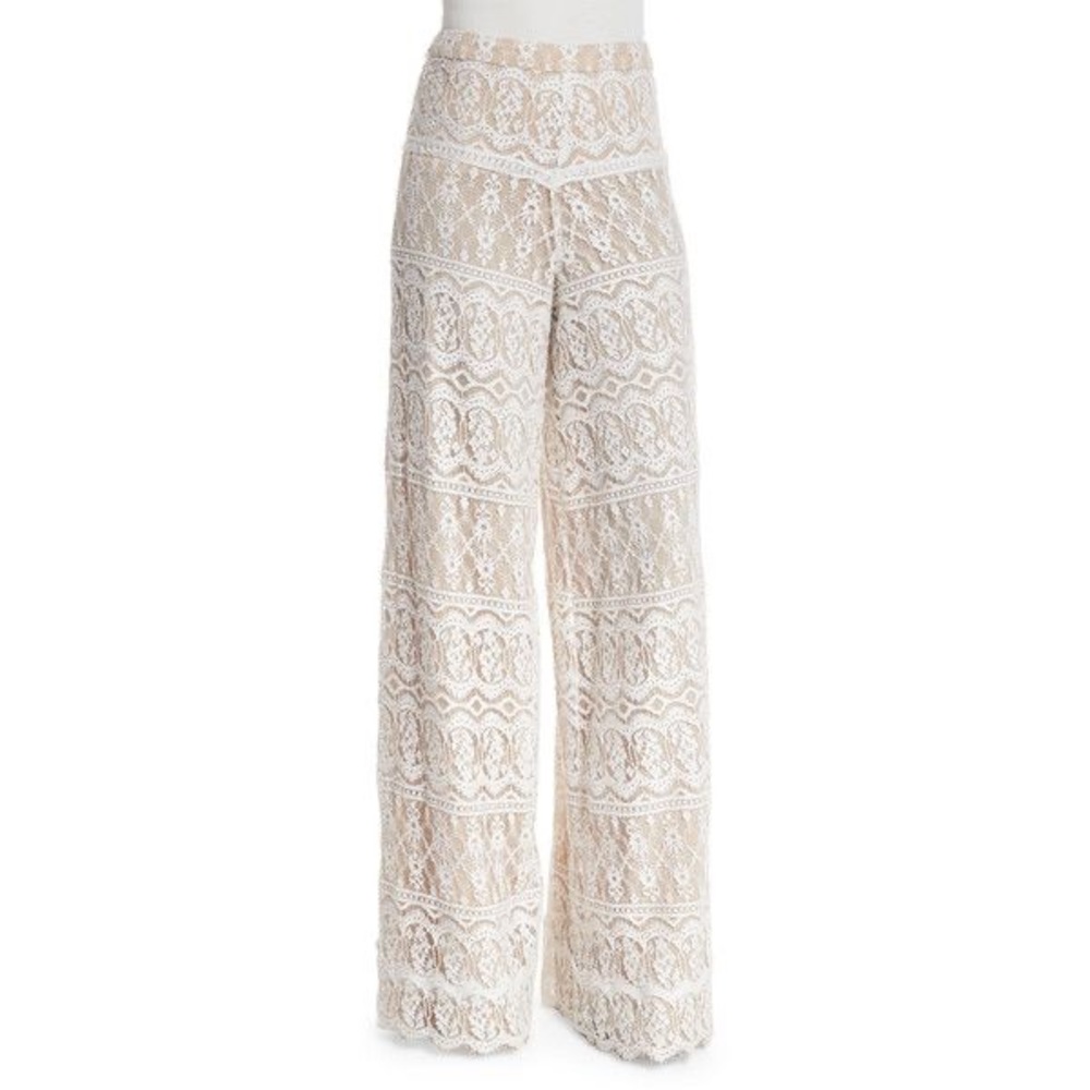 alice + olivia lace wide pants size 6 cream white